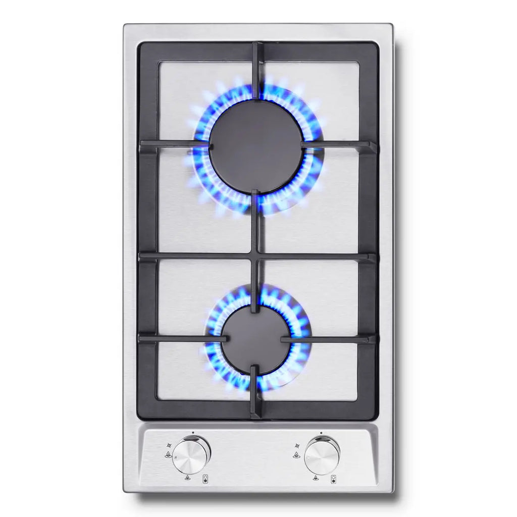 Stainless Steel 2-Burner Gas Hob – Automatic Flame Protection, Dual Fuel Natural Gas/Propane, Built-in or Freestanding, 2400W