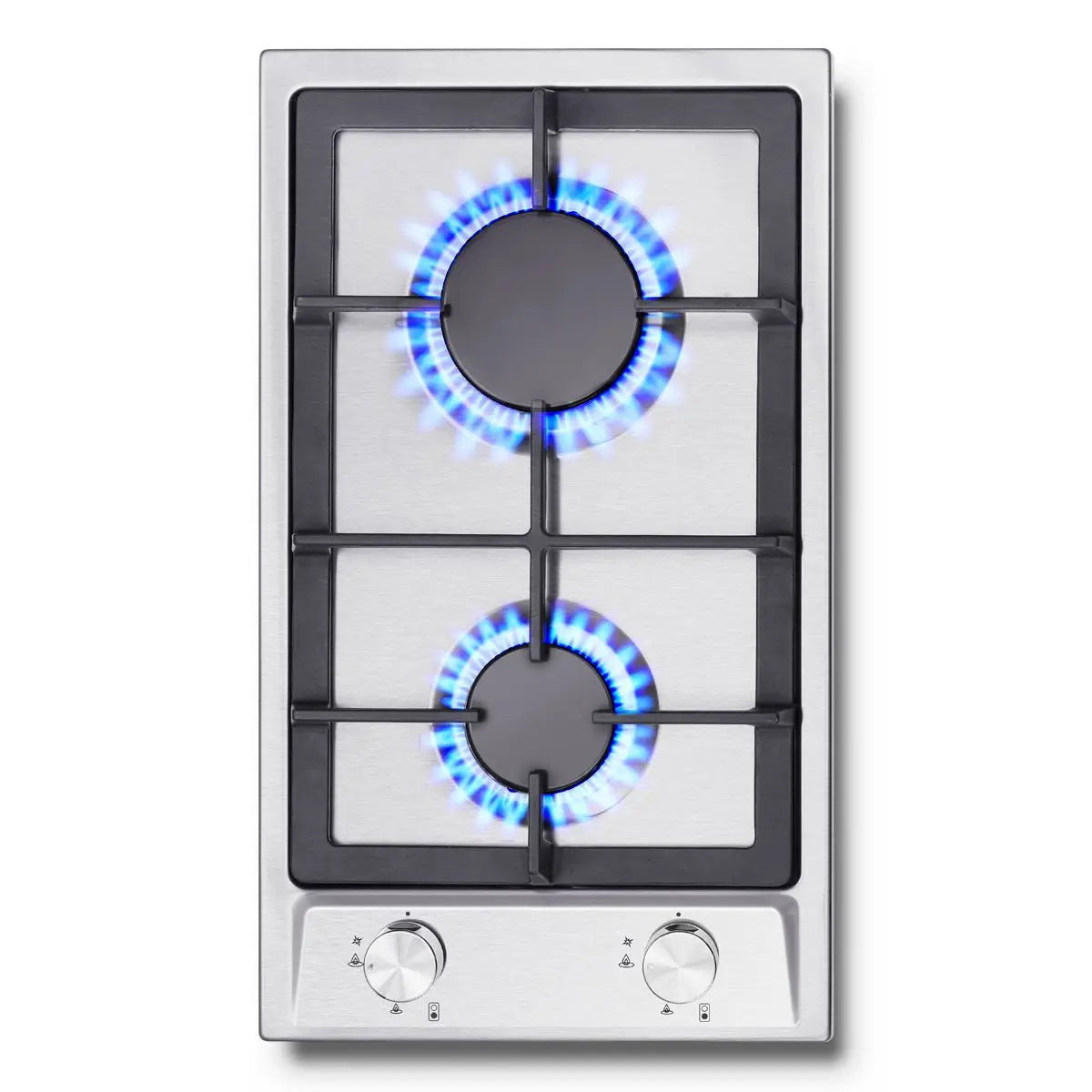 Stainless Steel 2-Burner Gas Hob – Automatic Flame Protection, Dual Fuel Natural Gas/Propane, Built-in or Freestanding, 2400W
