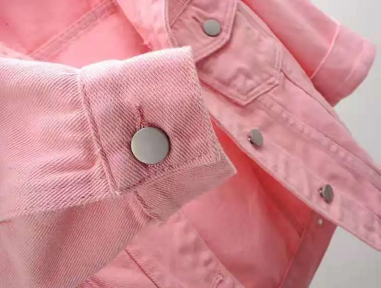 Women's Denim Jacket – Short Casual Jean Coat in Pink, White, Light Blue & Lavender