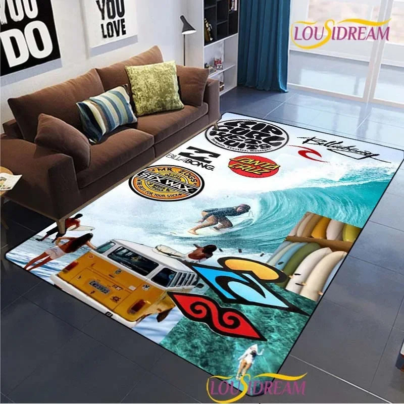 Surf Print Area Rug – Non-Slip Living Room, Bedroom & Kitchen Carpet