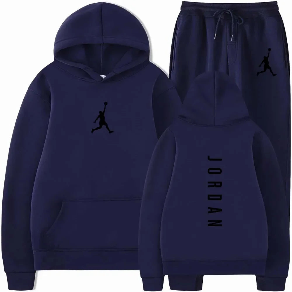 Men's Hooded Jumper & Jogging Pants Set – Outdoor Basketball Casual Sport 2-Piece Tracksuit