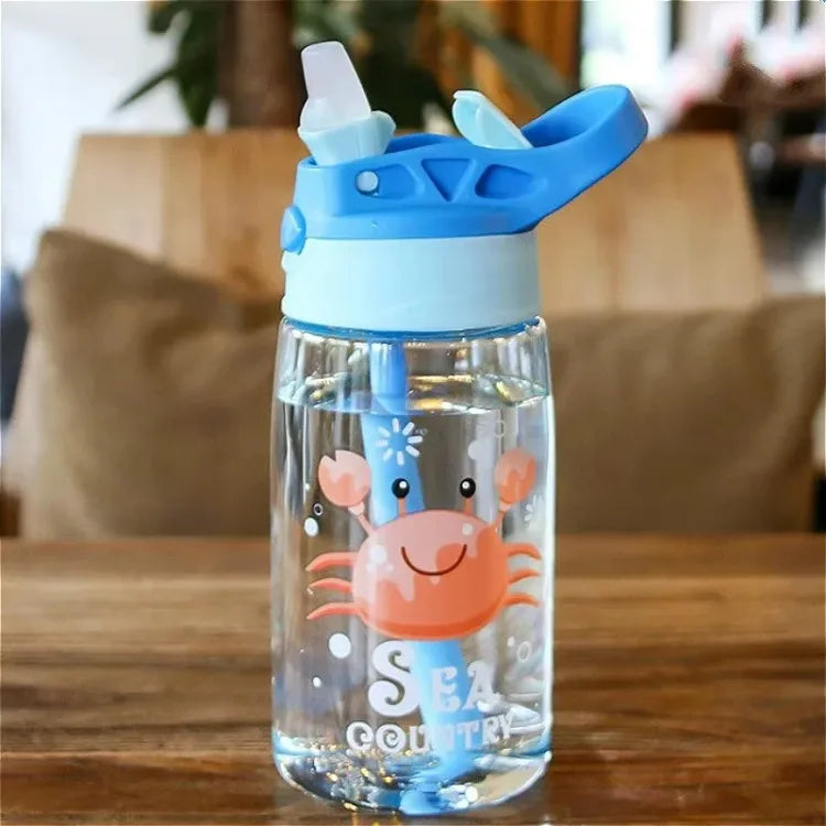 480ml Kids Cartoon Straw Sippy Cup – Portable Leakproof Handgrip Water Bottle for Outdoor Sports