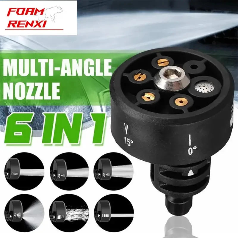 6-in-1 Universal Pressure Washer Nozzle – 1/4" Quick Connect, 200 Bar, Multi-Angle