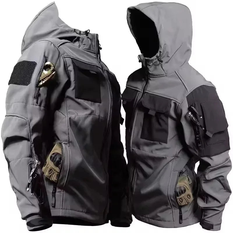 Men's Military Tactical Soft Shell Jacket – Waterproof Windproof Hooded Outdoor Coat
