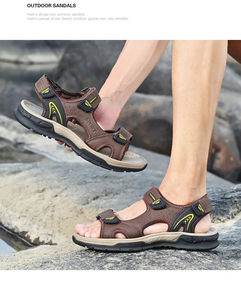 Men's Casual Leather Beach Sandals – Lightweight Gladiator Style