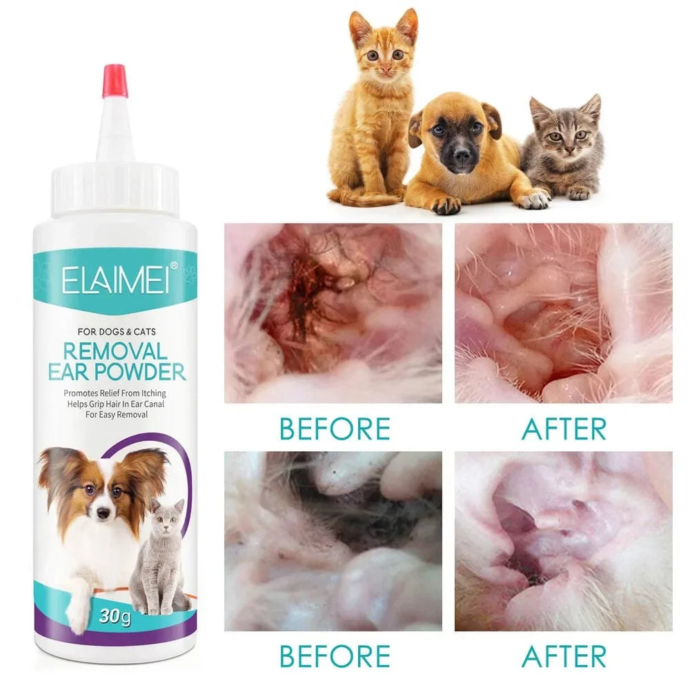 Healthy Ears, Happy Pets — Pet Ear Powder for Dogs & Cats | Ear Hair Removal, Anti-Bacterial, Reduces Mites & Inflammation, 30g