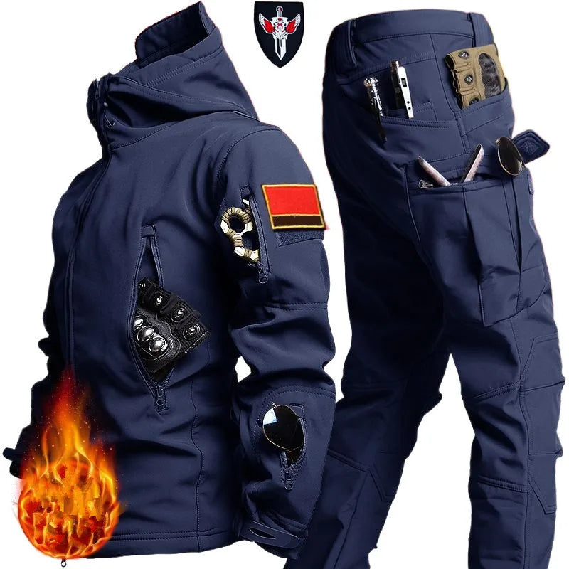 Men's Waterproof Soft Shell Tactical Jacket & Fleece Cargo Pants Set – Outdoor Hiking 5XL 6XL