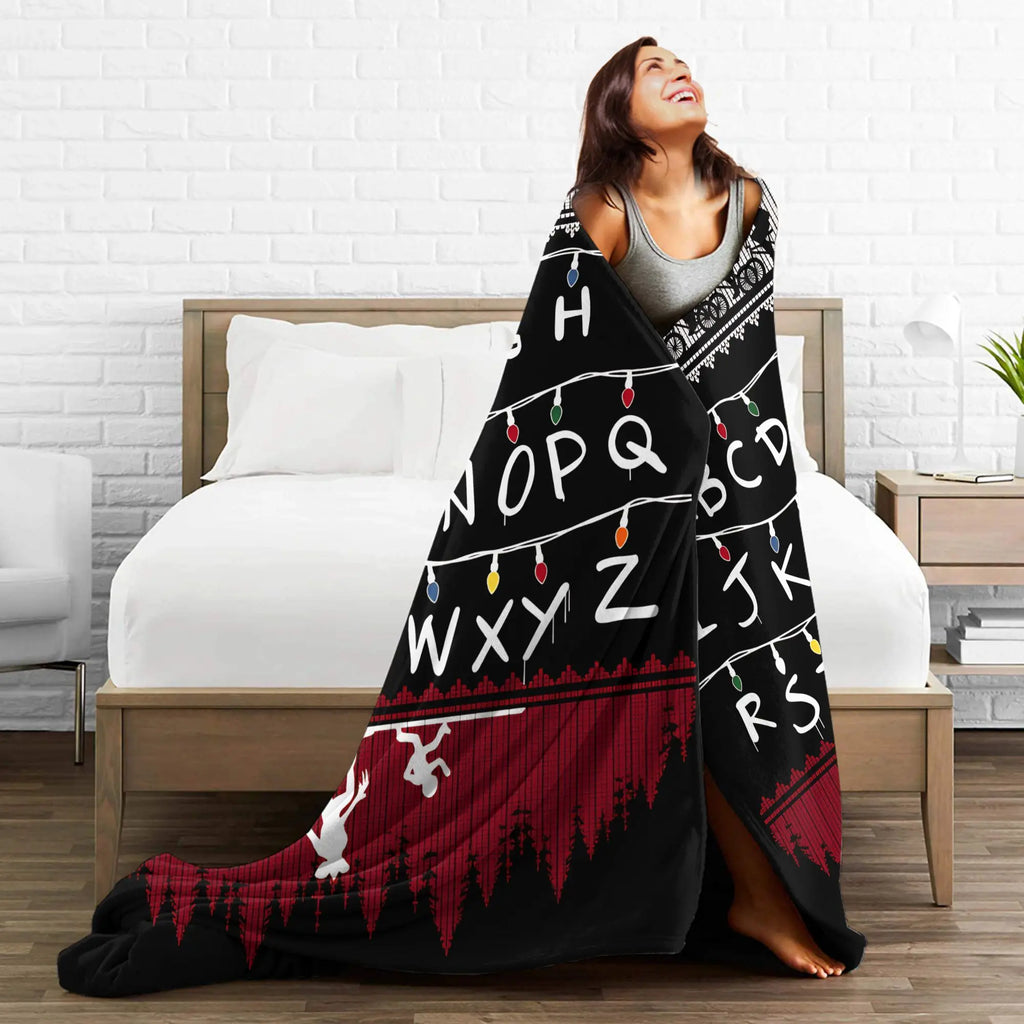 Stranger Things Alphabet Lights Flannel Throw Blanket – Soft, Anti-Pilling, 4 Sizes