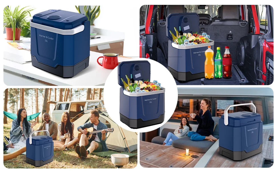35QT Electric Cooler — Portable Car Refrigerator & Plug-In Cooler with 12V DC & AC Power, Locking Handle for Camping, Road Trips & Home Use