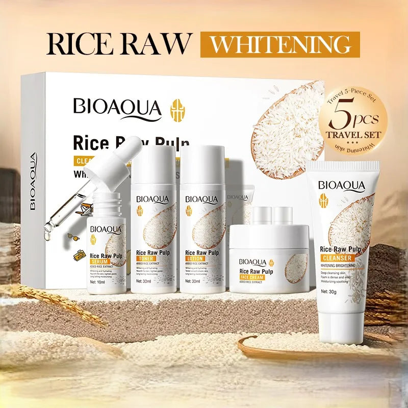 Rice Puree Skincare Set – Whitening Brightening Cleanser Toner Essence Lotion & Cream