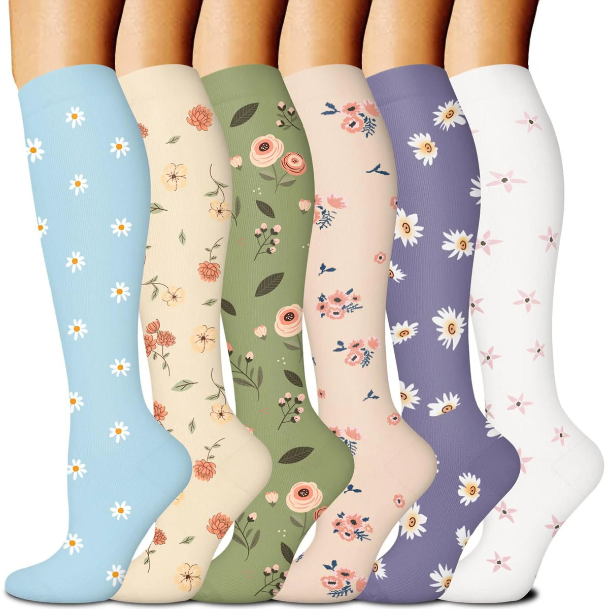 Knee High Compression Stockings 20-30mmHg – 6 Pairs Sports, Medical, Varicose Veins, Pregnancy, Edema & Diabetes
