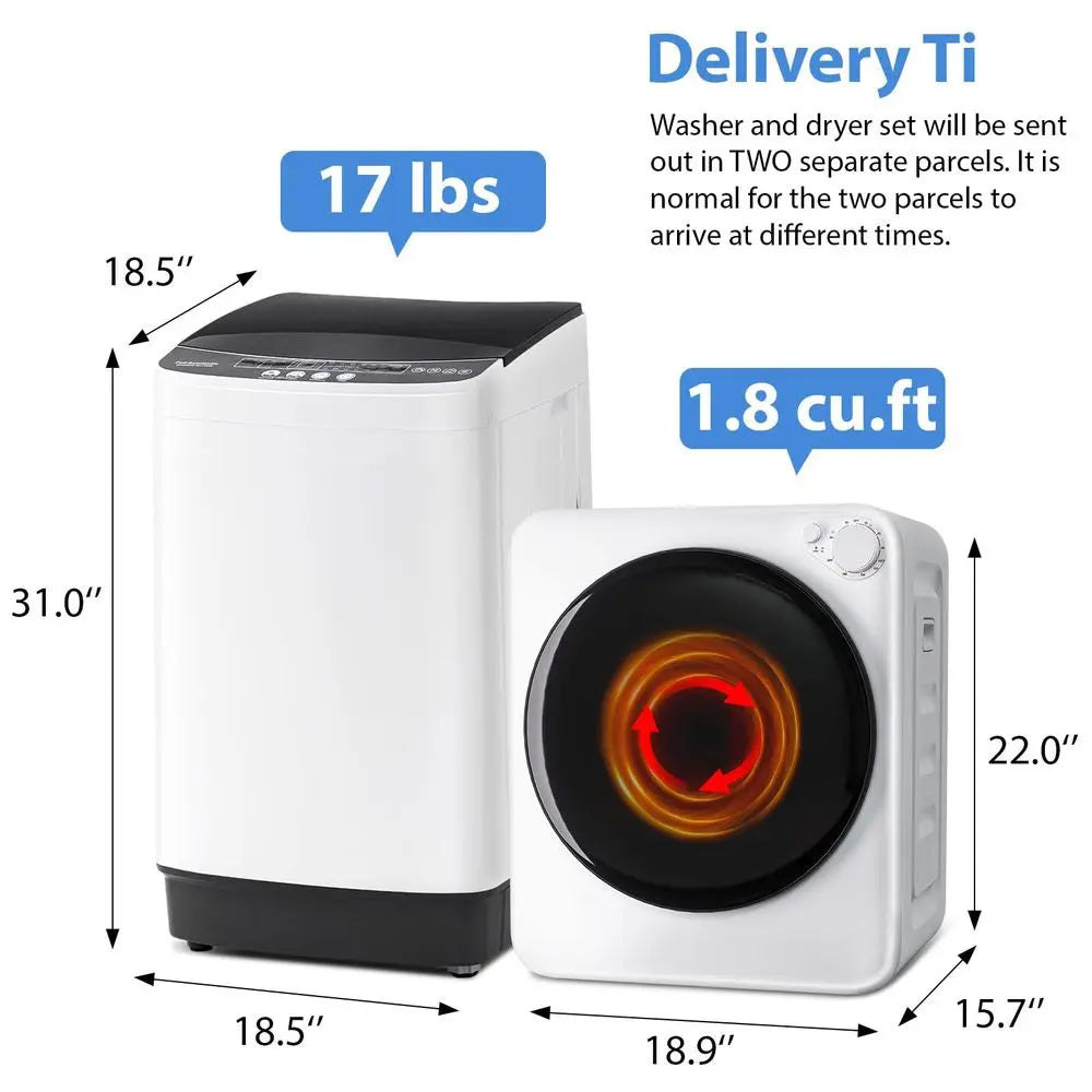 Portable Washer & Dryer Combo Set — 17 lbs Fully Automatic Washing Machine & 1.8 Cu Ft Portable Clothes Dryer, Compact Laundry