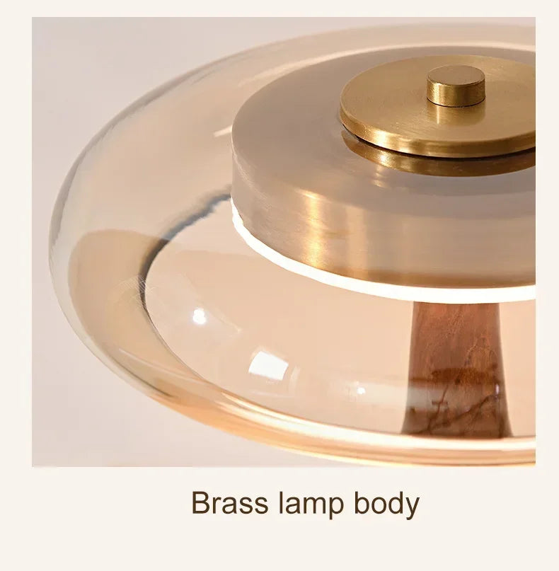 Retro Glass Table Lamp – Sculpted Wood-Look Base