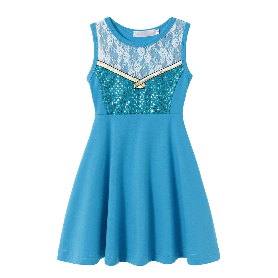 Girls' Princess Costume Dress – Mermaid & Rapunzel One-Shoulder Short Sleeve Summer Casual Vest