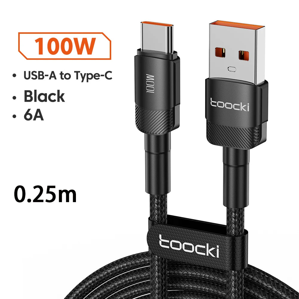 6A Speed. Braided Strength. Every Length. — Toocki USB-A to USB-C 6A 100W Fast Charging Cable | 0.25m to 3m, Huawei, Xiaomi, Samsung, OnePlus, 4 Colors