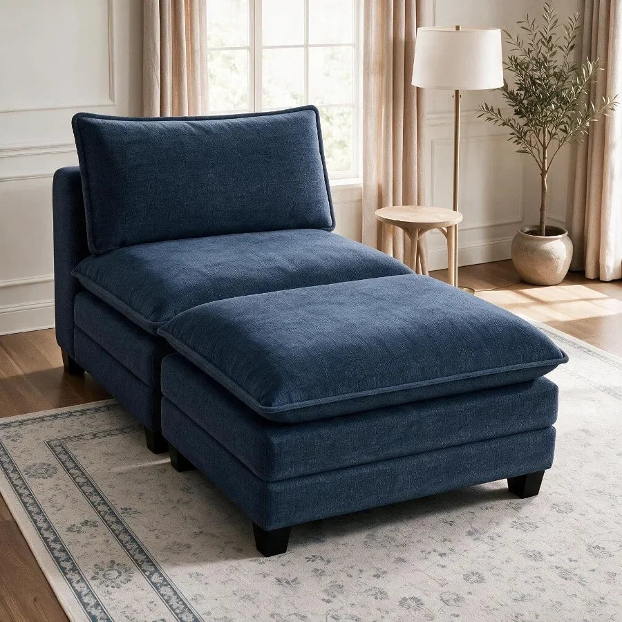 Deep-Seat Chenille Chaise Lounge with Ottoman