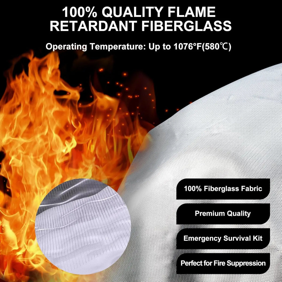 Fiberglass Fire Emergency Blanket – Flame Retardant Suppression Blanket for Home Safety & Survival