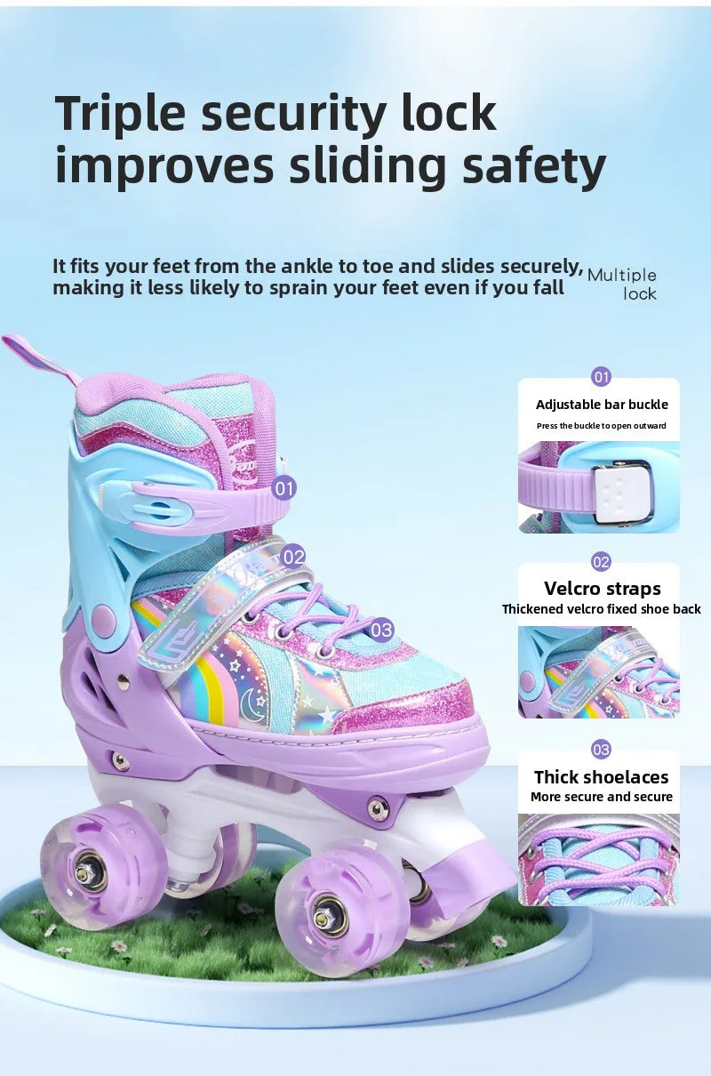 Children's Colorful 4-Wheel Flashing Roller Skates – Beginner Skates for Boys & Girls Ages 2-12