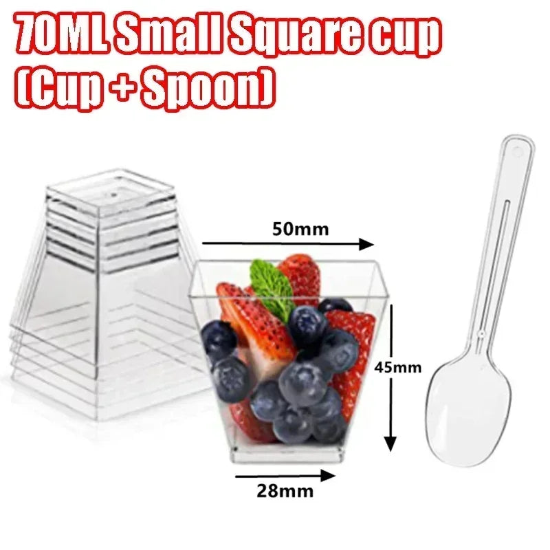 Clear Square Dessert Cups with Spoons