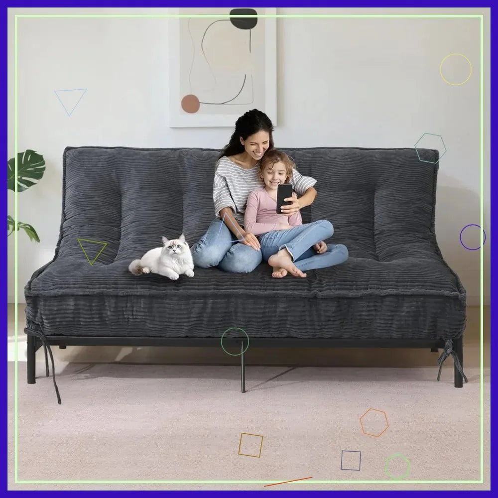 Sofa by Day, Bed by Night — 8" Thick Full-Size Futon Mattress | Roll-Up Folding Floor Sleeper, Medium Firm, Corduroy