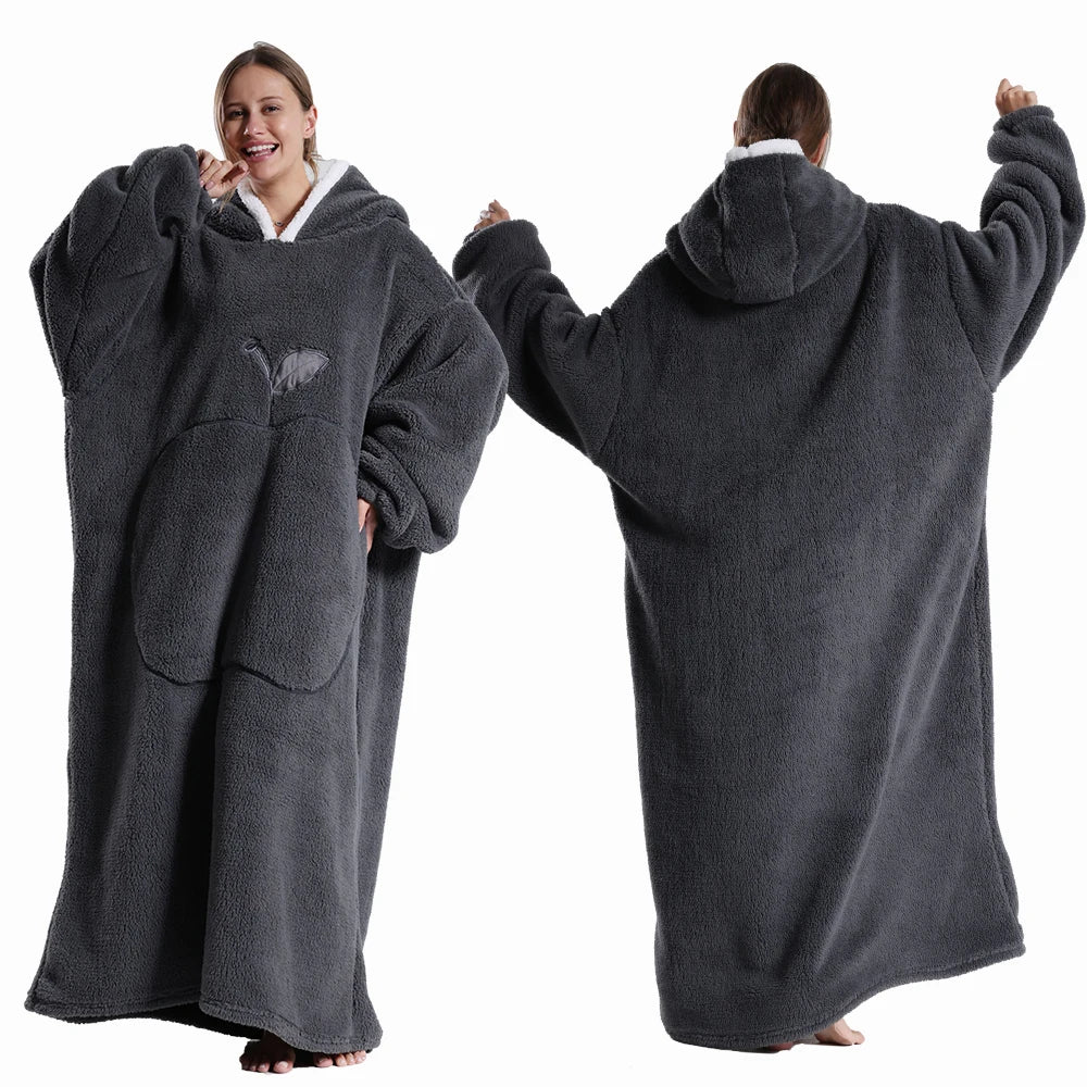 Oversized Wearable Blanket Hoodie – Plush Fleece with Sleeves, Hood & Pocket, 40 Designs