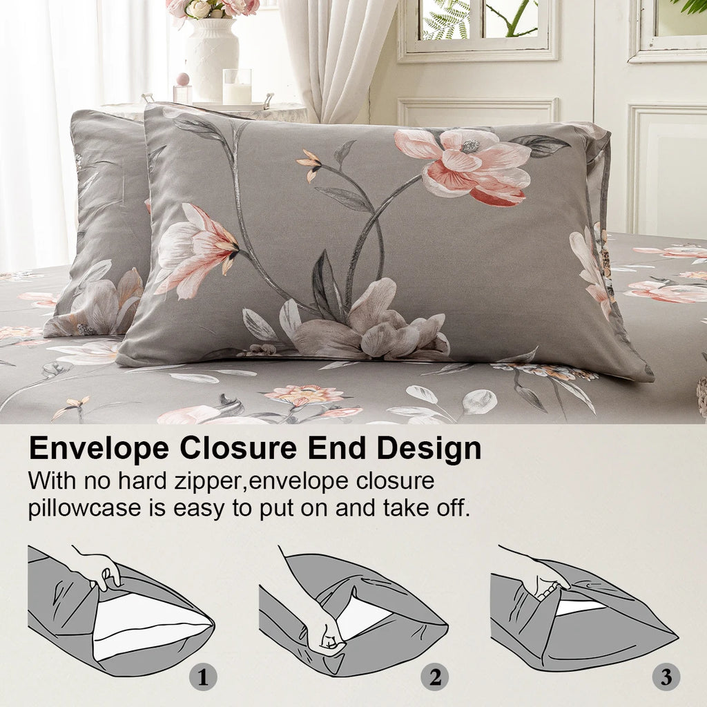 Leaf Floral Print Duvet Cover Set – Soft 3-Piece Bedding with 2 Pillowcases, 2 Colors & 11 Sizes