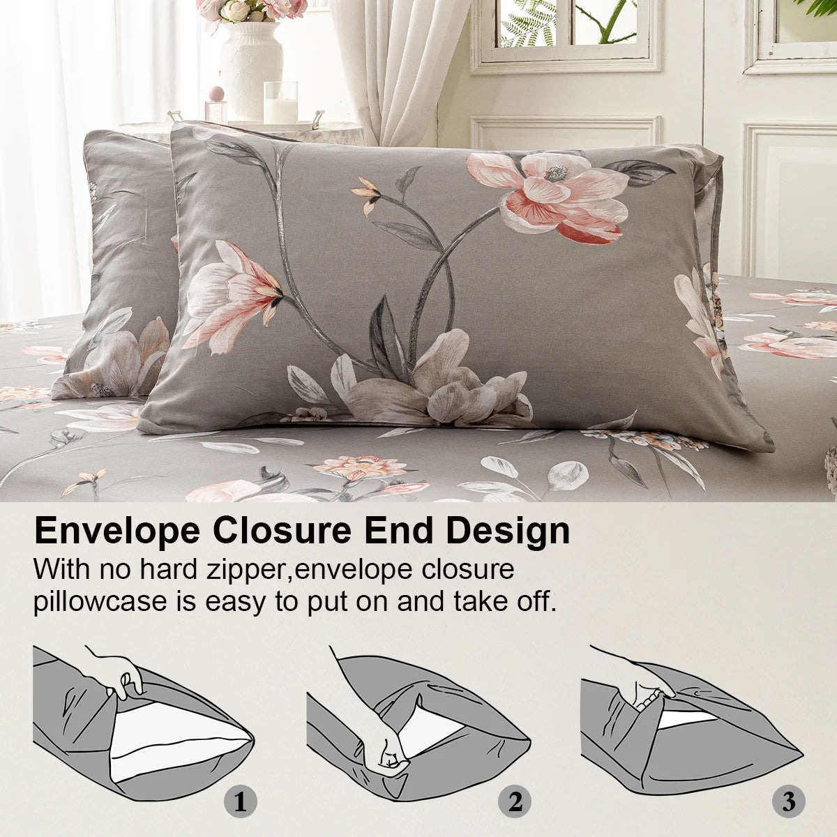 Leaf Floral Print Duvet Cover Set – Soft 3-Piece Bedding with 2 Pillowcases, 2 Colors & 11 Sizes