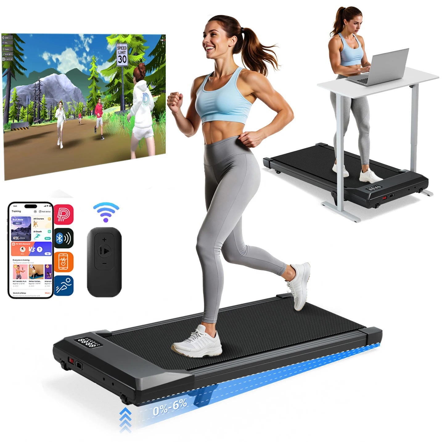 Under Desk Treadmill Walking Pad — 2.5HP, 300 lb Capacity, Bluetooth App, LED Display