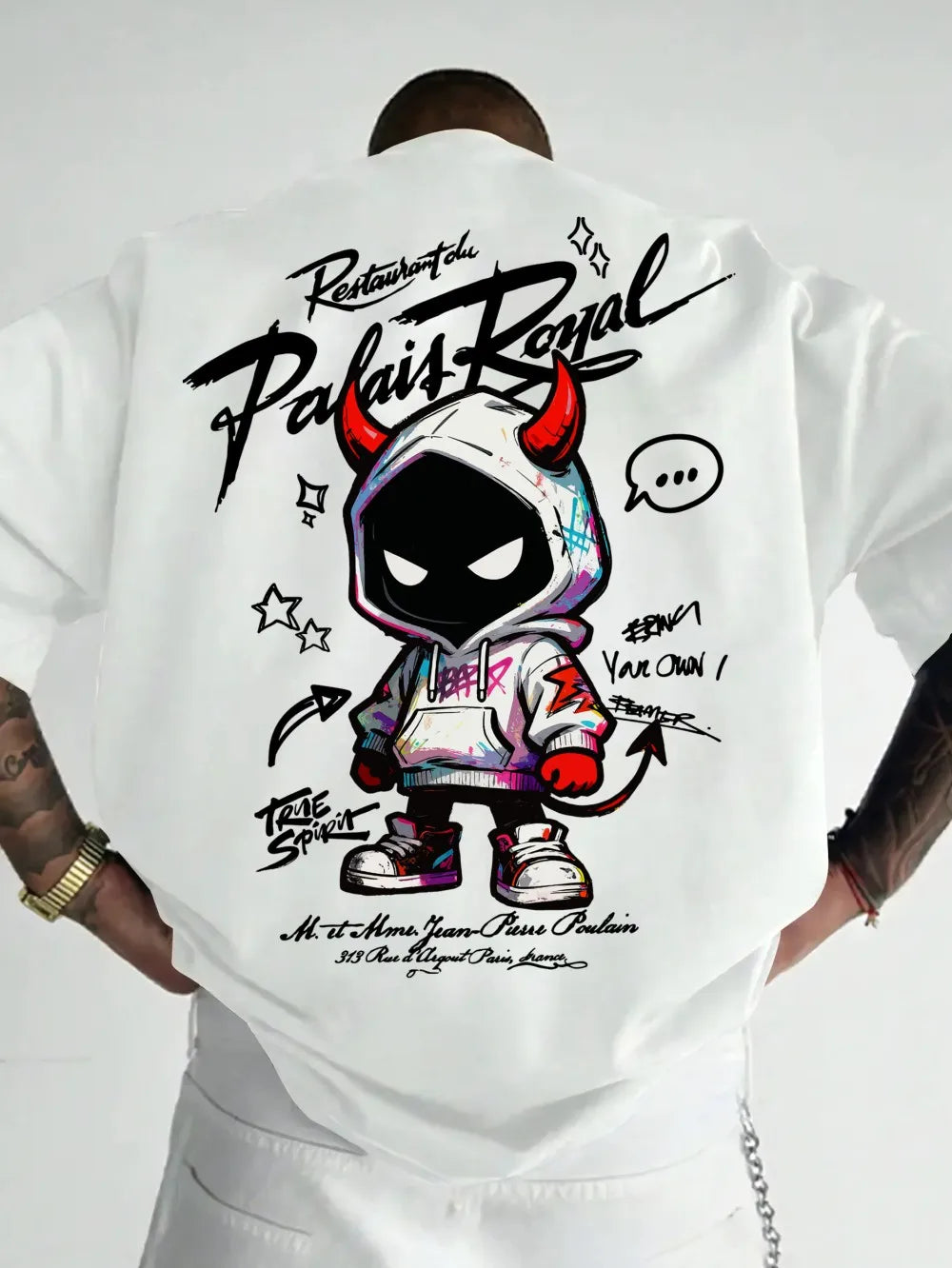 Men's Devil Letter Print T-Shirt — Breathable Round Neck Street Top