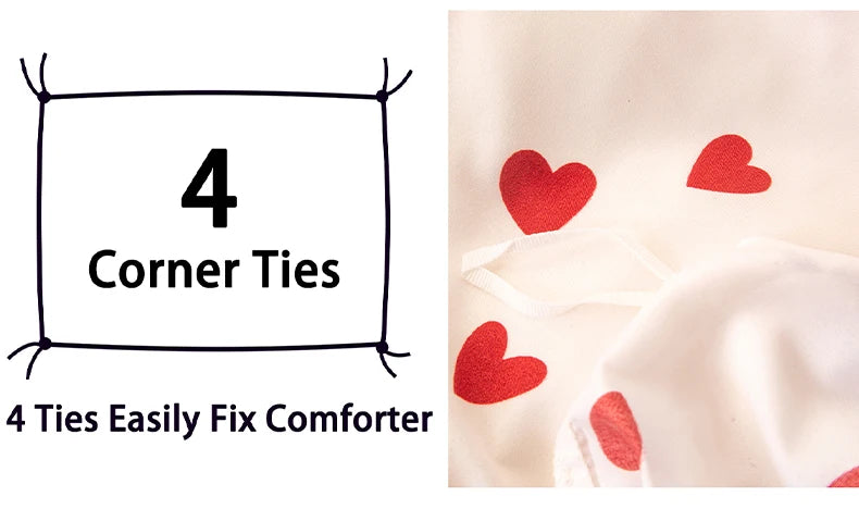 Red Heart Print Duvet Cover Set – 3-Piece Soft Skin-Friendly Bedding with Pillowcases, Twin to King