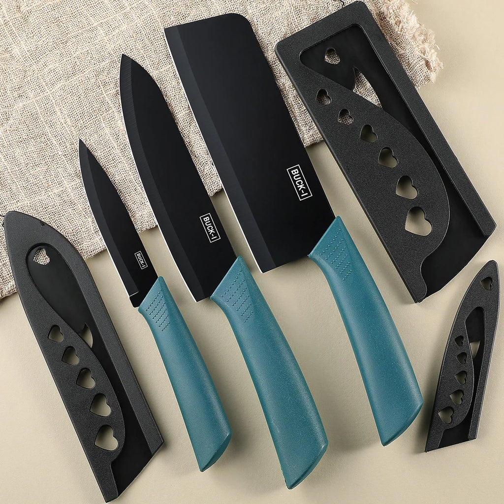 Kitchen Knife Set with Covers – Utility, Chef & Fruit Knife for Cutting Meat, Vegetables & More