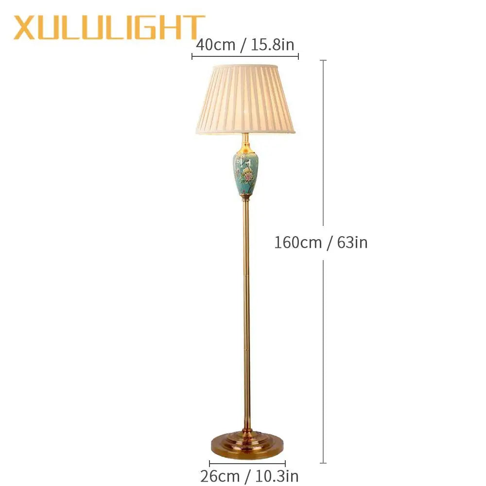 Ceramic Floor Lamp – Fabric Shade & LED Lighting