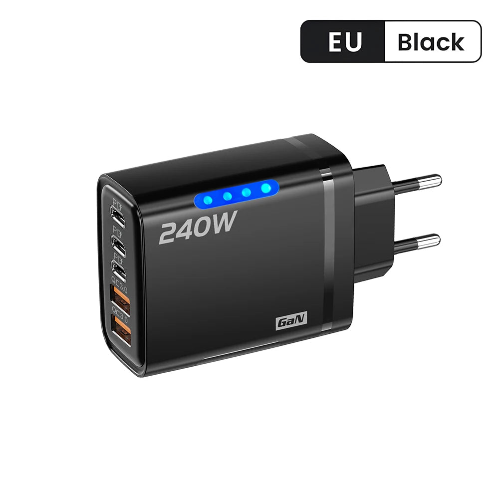 5-in-1 GaN Desktop Charger 240W — Multi-Port Fast Charging Station for All Devices