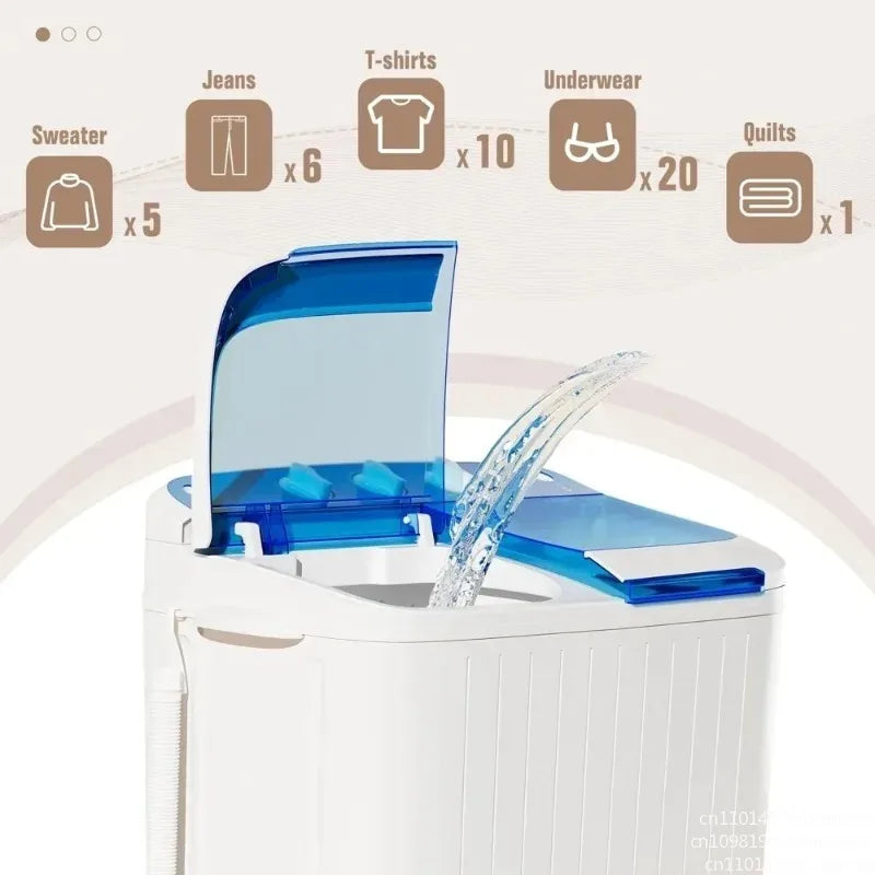 Portable Washer & Dryer Combo | 16 Lbs Twin Tub, Glass Cover, Stainless Steel Spin Tub, Apartment, Dorm, RV & Camping