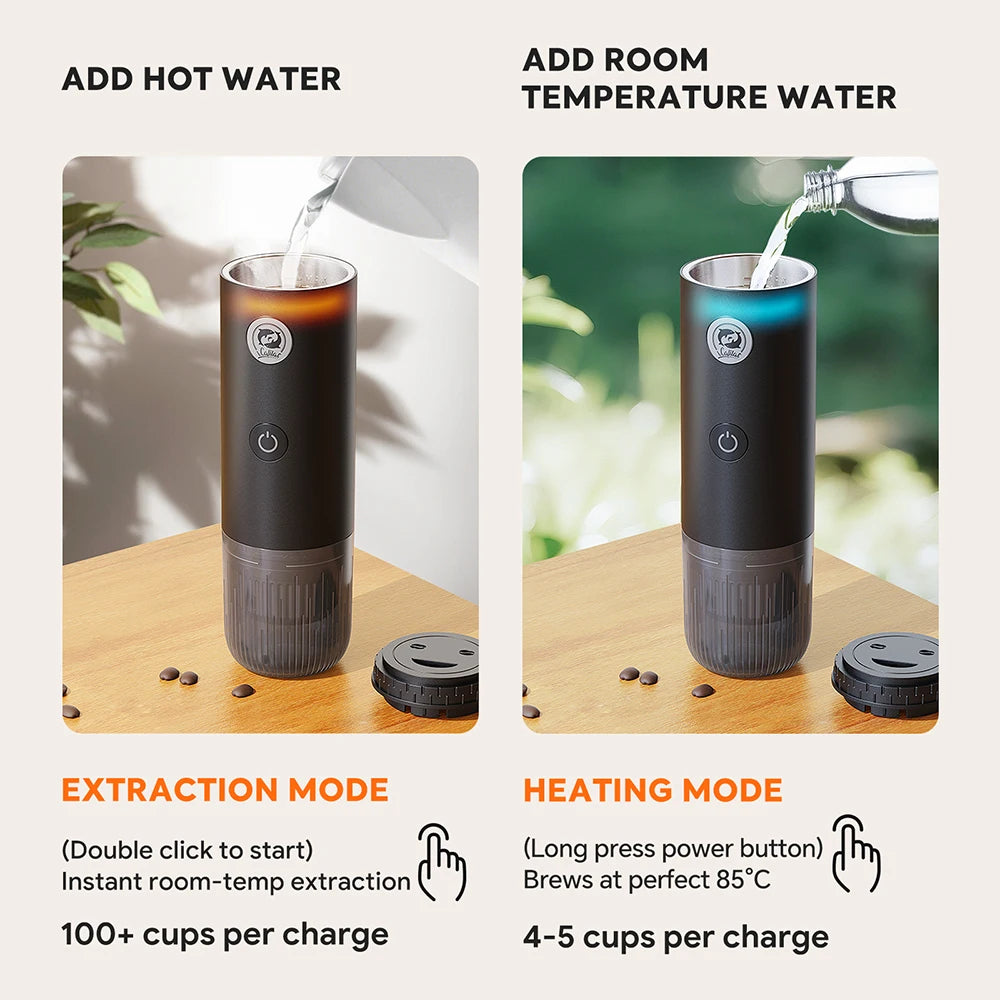 Espresso on the Go — 2-in-1 Portable Capsule & Powder Coffee Maker | USB-Powered, Nespresso & Dolce Gusto Compatible