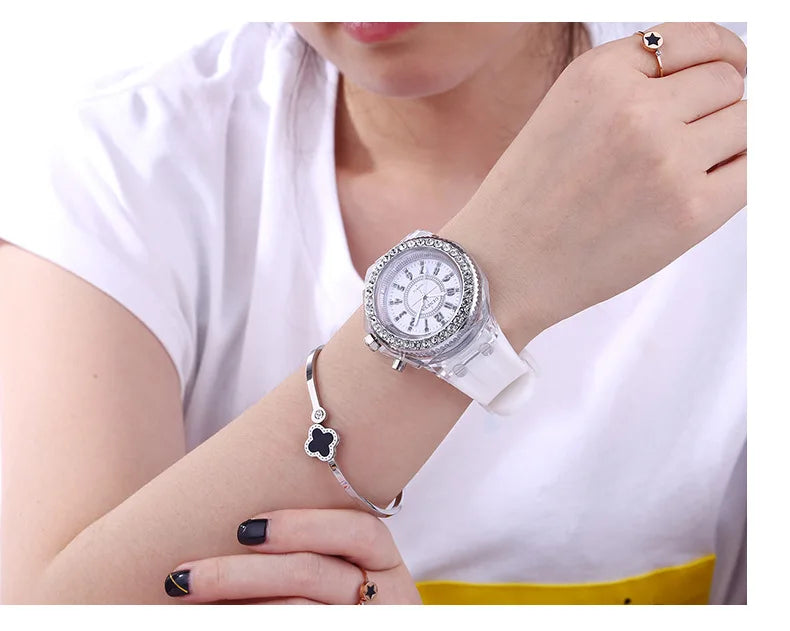 LED Luminous Flash Rhinestone Watch | Kids Men Women Silicone Fashion Wristwatch