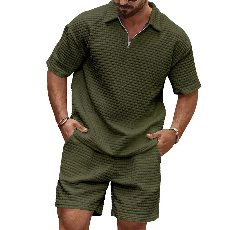 Men's Plaid Short Sleeve Shirt & Shorts Sport Suit – Lapel Summer 2-Piece Outdoor Set