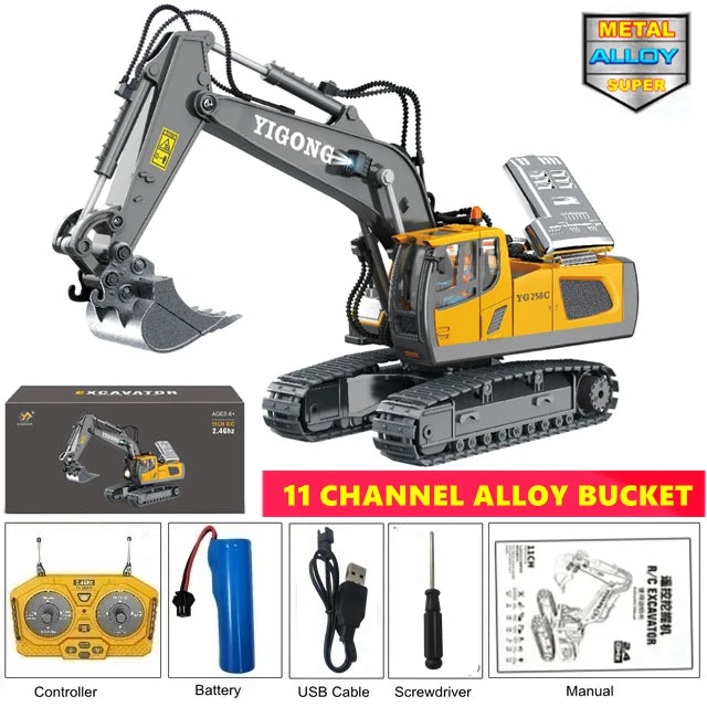 1:20 Scale 4WD RC Excavator Dump Truck Bulldozer – Alloy Construction Vehicle with Lights & Sound