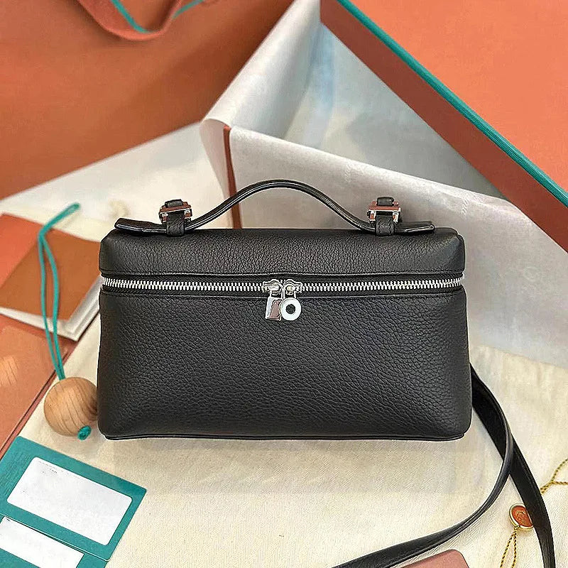 Genuine Leather Lychee Pattern Crossbody Bag – Shoulder Lunch Box Makeup Handbag for Women