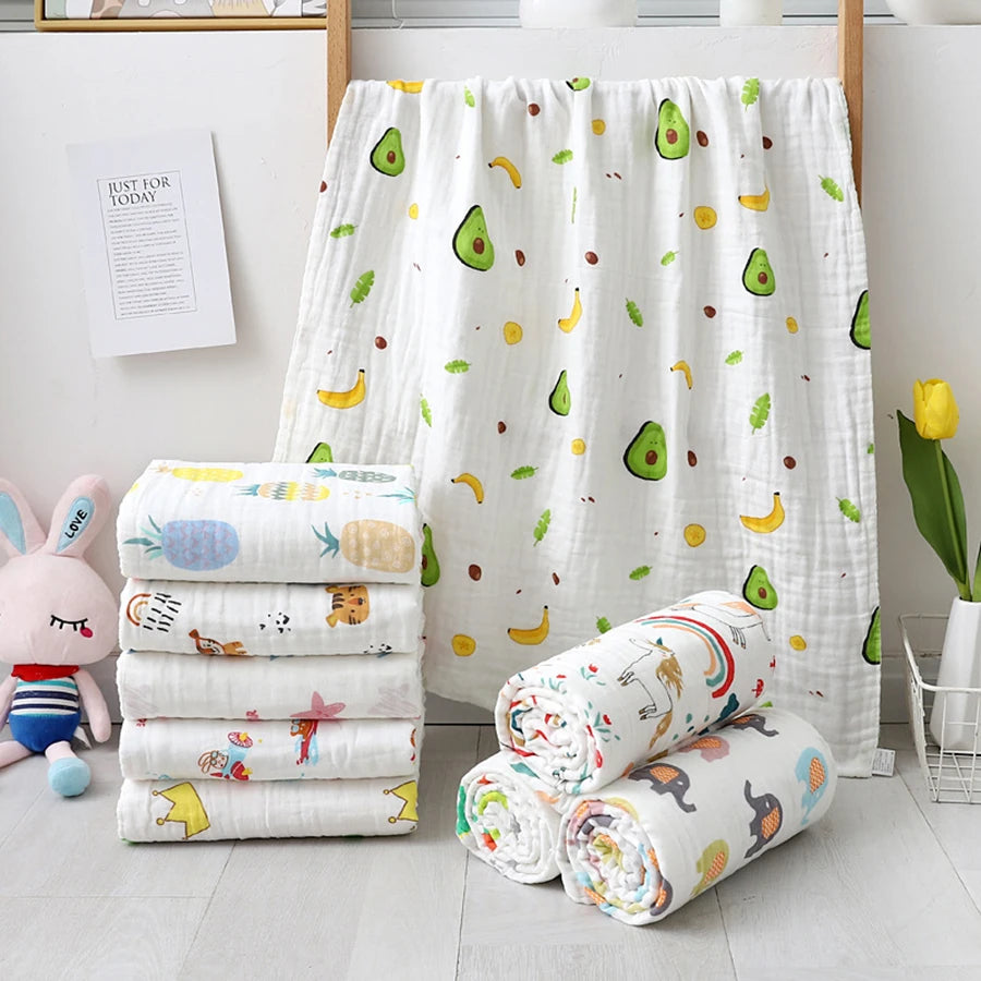4-Layer Gauze Baby Bath Towel – Soft Cotton Infant Washcloth, Newborn Bathrobe & Swaddle Blanket