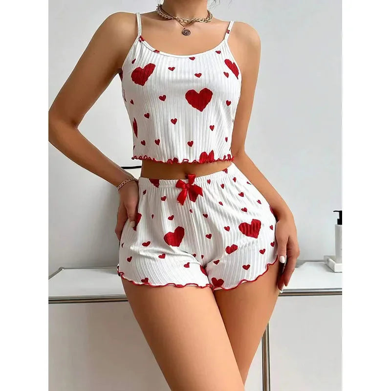 Women's 2-Piece Tank Top & Shorts Pajama Set | Soft Ventilated Love Print Sleepwear