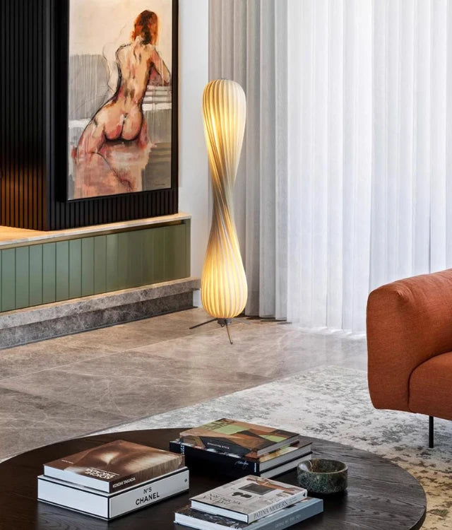 Sculptural Floor Lamp – Twisted Shade Design