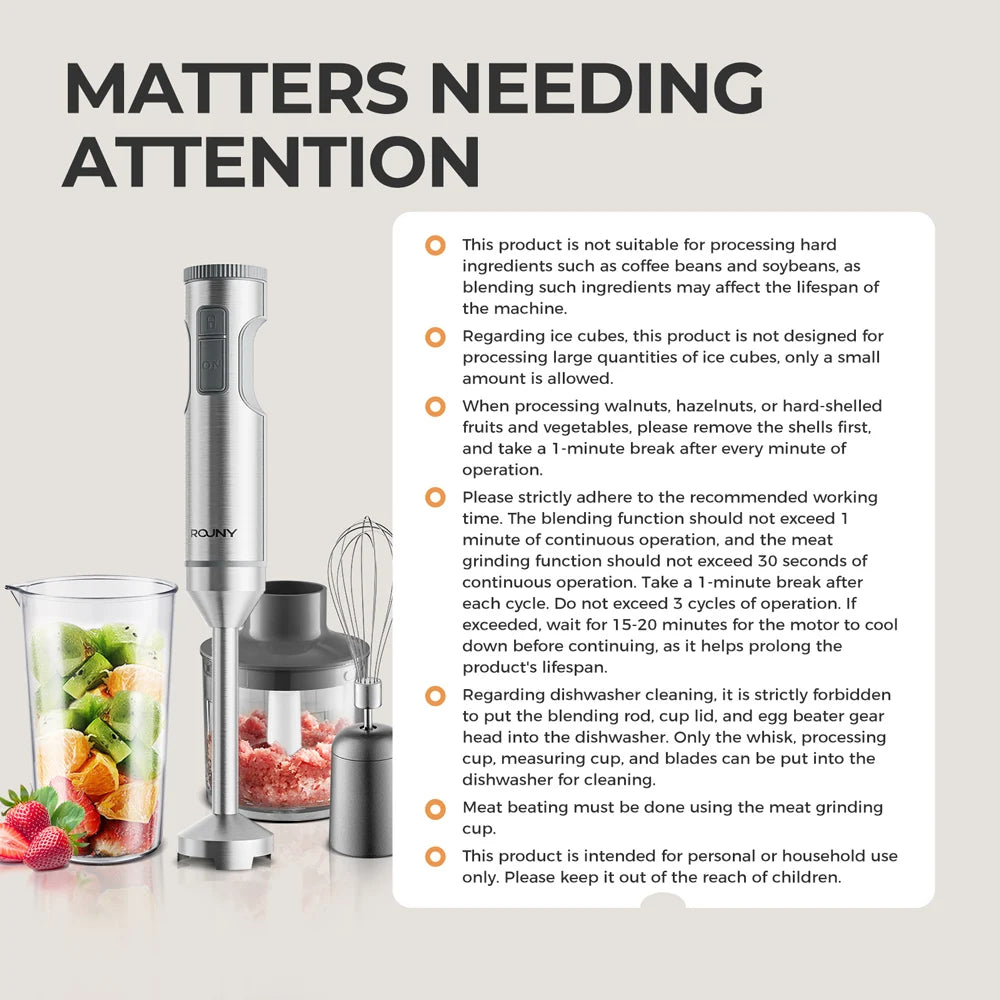 4-in-1 Hand Immersion Blender – Stainless Steel Stick Mixer, 700ml Beaker, 500ml Processor & Whisk