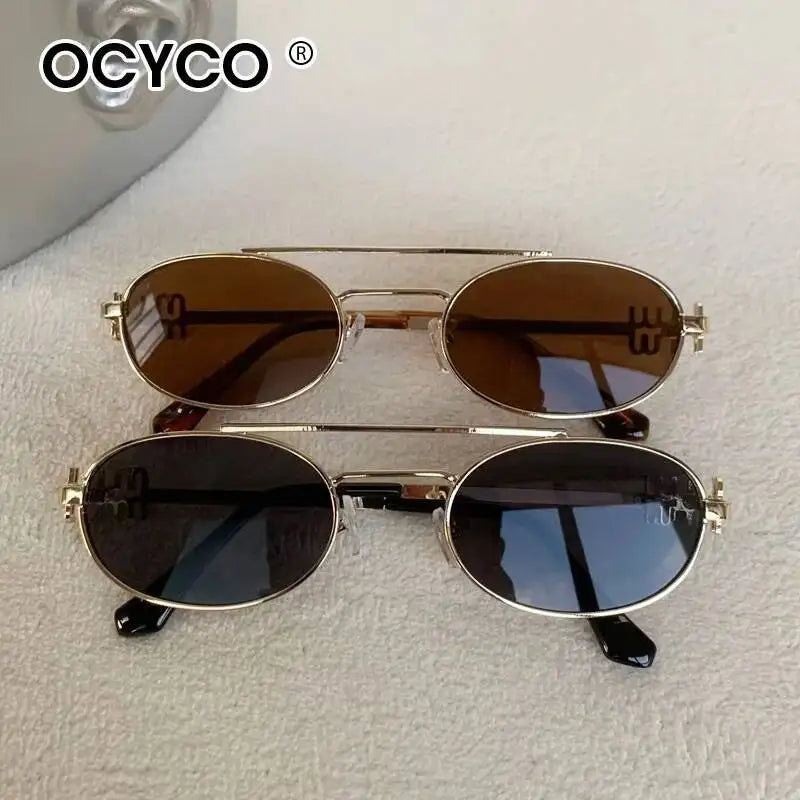 OCYCO Small Punk Oval Sunglasses | Metal Double Bridge UV Protection Designer Shades for Men & Women