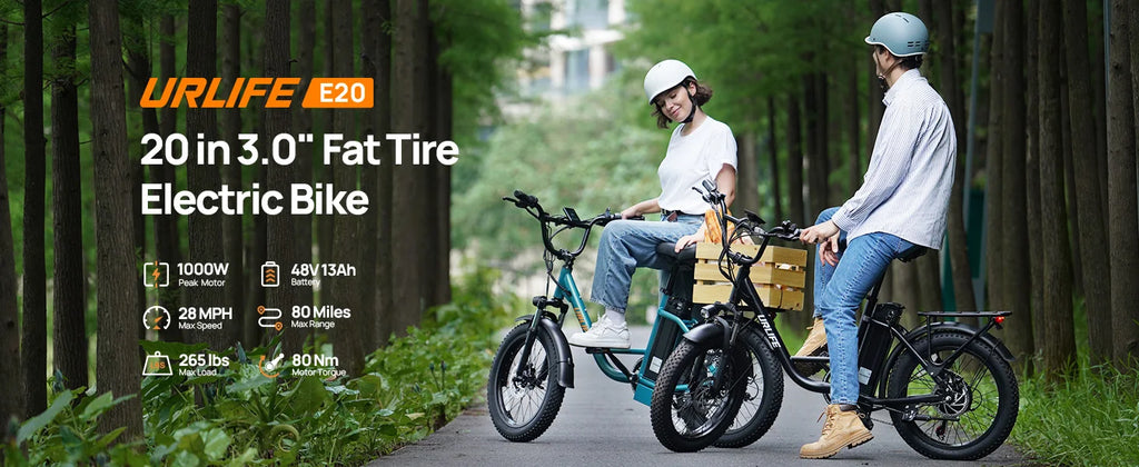 URLIFE E20 1000W Fat Tire Electric Bike — 48V 13Ah, 28MPH, 80-Mile Range, 7-Speed, Dual Disc Brake