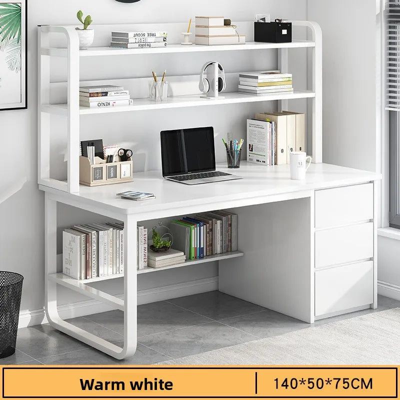 Modern Desk with Integrated Bookshelf — Student Writing Desk, Home Computer Desk & Bedroom Study Table