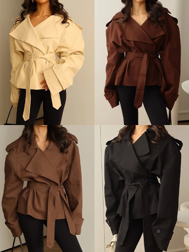 Women's Double-Breasted Cropped Trench Coat – Chic Vintage Office Jacket