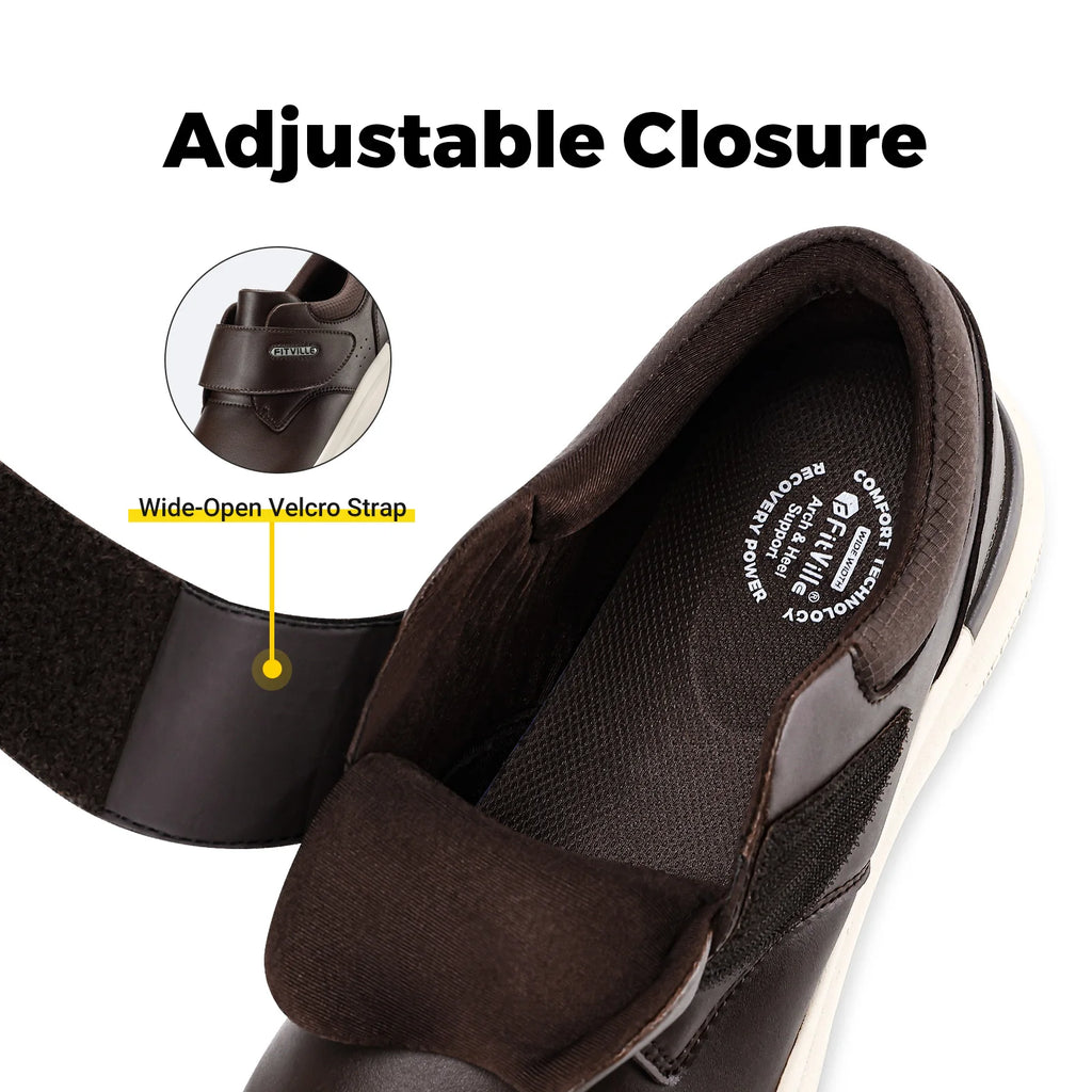 FitVille Men's Wide Diabetic Leather Shoes – Slip-On Orthopedic Footwear for Swollen Feet, Neuropathy & Foot Pain Relief