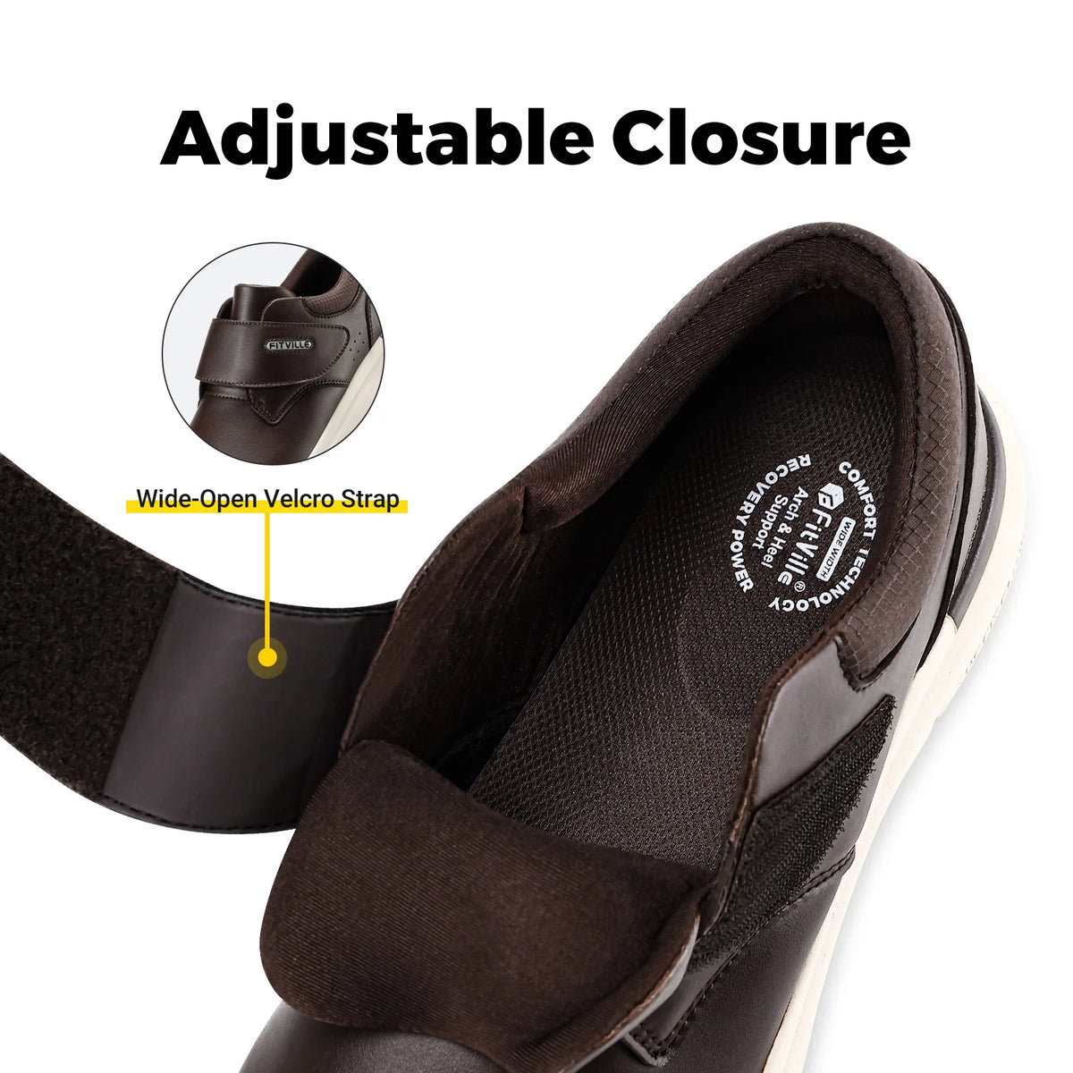 FitVille Men's Wide Diabetic Leather Shoes – Slip-On Orthopedic Footwear for Swollen Feet, Neuropathy & Foot Pain Relief