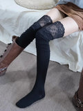 Women's Lace Thigh-High Stockings – Thick Cotton Blend